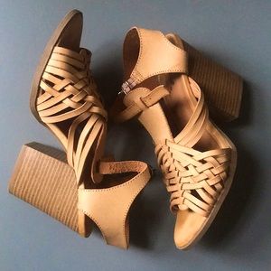 Boho Western Block Heels Cream Leather